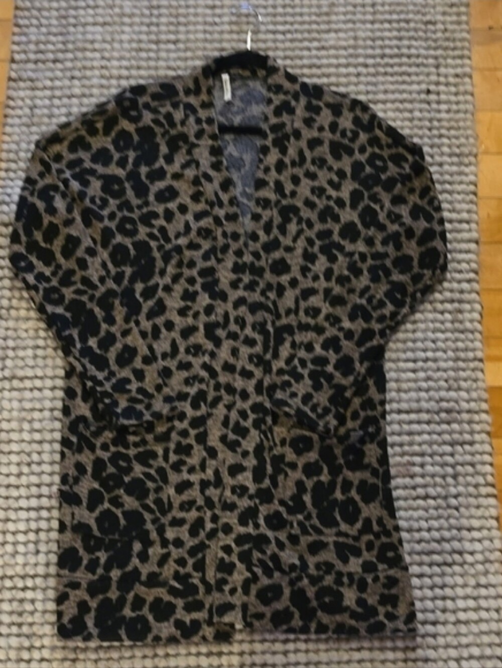Leopard Print Long Cardigan - Black & Tan